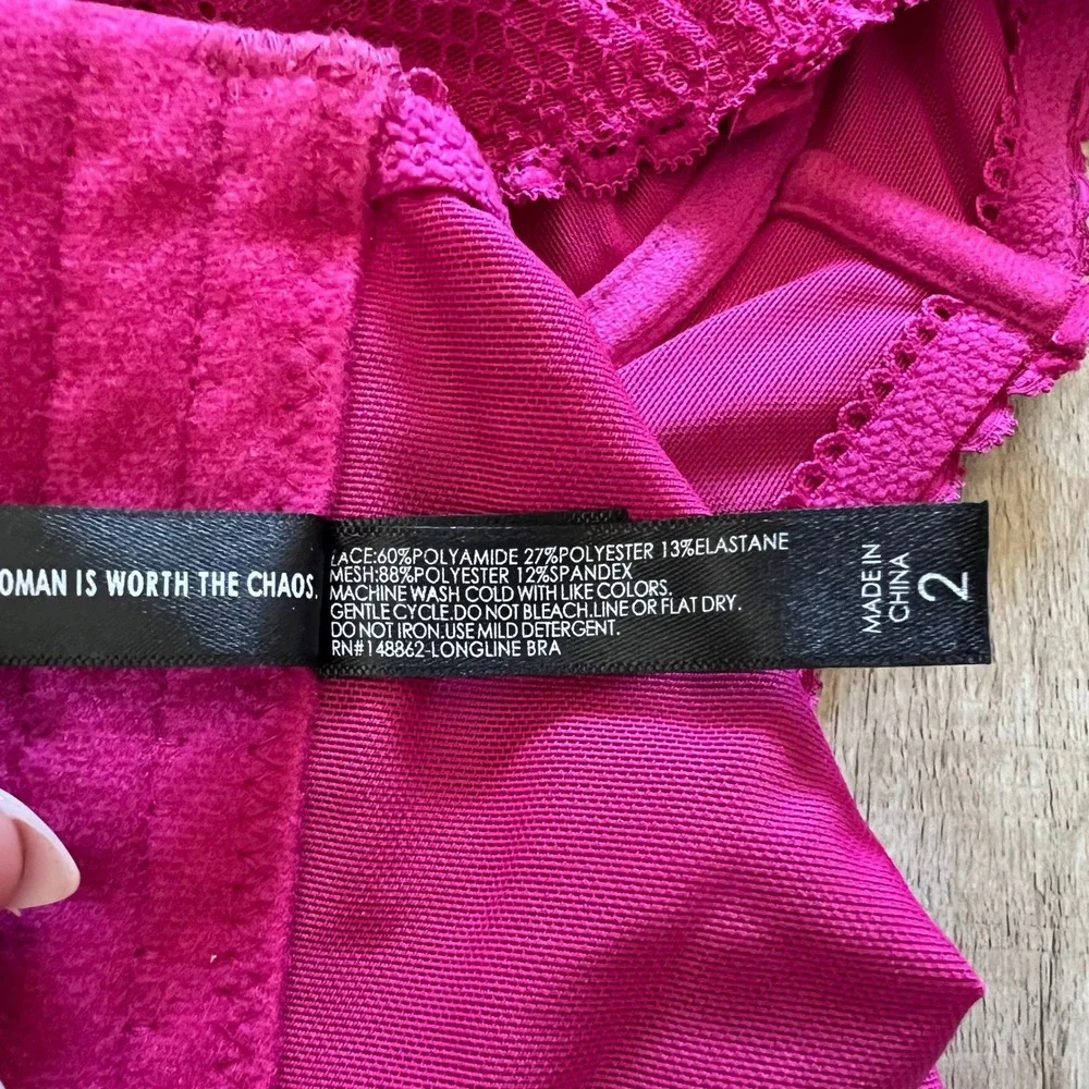 Torrid Curve Fuchsia Pink Floral Lace Longline Bra Underwire Plus Size 2 5244
